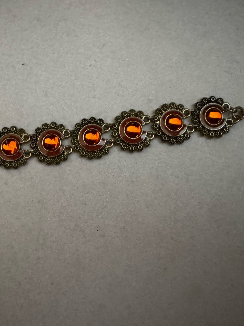 Vintage Bijoux Terner Orange Crystal Floral Link Gold tone Bracelet